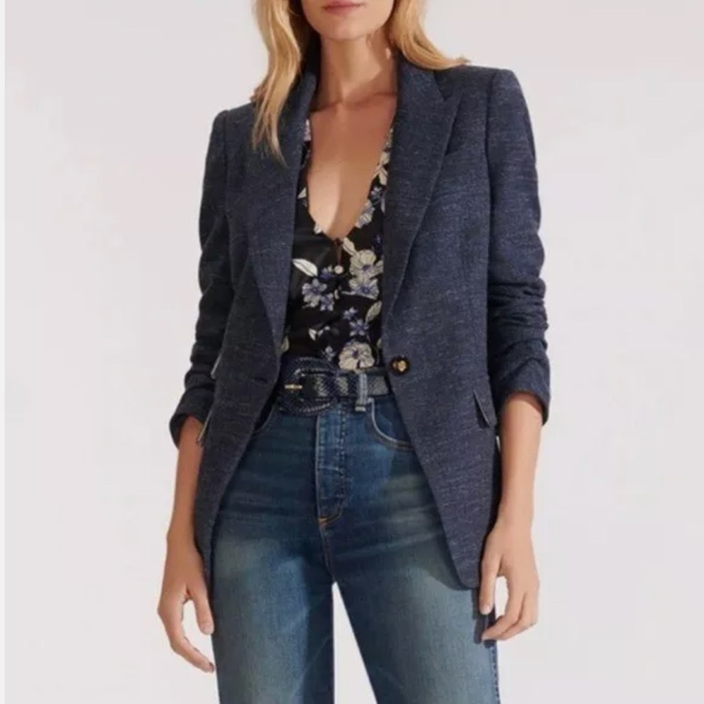 Veronica Beard Navy Textured Single-Button Blazer